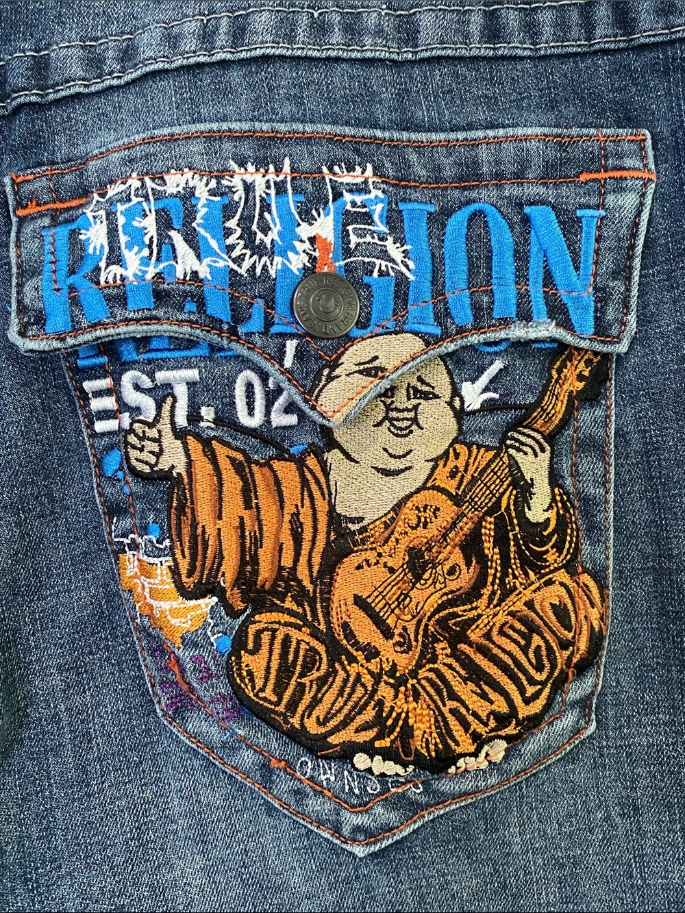 True Religion RICKY Relaxed Straight Blue Washed Denim Jean Shorts 42